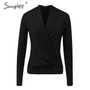 Simplee V neck office ladies blouses shirts Long sleeve autumn winter female white tops Sexy party club slim women blouse 2019