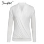 Simplee V neck office ladies blouses shirts Long sleeve autumn winter female white tops Sexy party club slim women blouse 2019