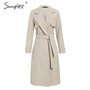 Simplee Wool blend winter tweed coat women Long sleeve elegant sash belt female outwear coat Autumn winter streetwear coat