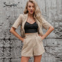 Simplee Casual two-piece women blouse shorts set Short sleeve button zippers female suits Spring summer ladies top shorts sets