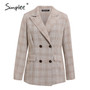 Simplee Two-piece blazer women suits Double breasted plaid casual female blazer shorts set Elegant office ladies blazers sets