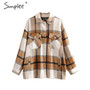 Simplee Casual plaid women blouse tweed coat Buttons pockets female blend coats Streetwear long sleeve loose ladies jackets 2020