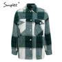 Simplee Casual plaid women blouse tweed coat Buttons pockets female blend coats Streetwear long sleeve loose ladies jackets 2020