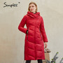 Simplee Warm casual women coats jackets with hat Elegant new design long parkas Fashion red female winter windproof jacket 2020