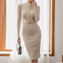 Colorfaith New 2019 Autumn Winter Women Dresses Fashionable Sheath Package Hip Elegant Casual Midi Female Solid Dress DR3118