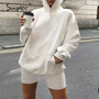 Simplee Sexy long sleeve women's suit Solid color hooded loose top sports suit Casual Home Shorts Set autumn winter 2020 new