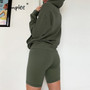 Simplee Sexy long sleeve women's suit Solid color hooded loose top sports suit Casual Home Shorts Set autumn winter 2020 new