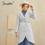 Simplee Chic pattern waist band women winter coat V-neck asymmetric long cotton warm coat female Fahison padded jacket coat 2020
