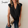 Simplee Sexy solid deep V woven women blouse shirt summer short bow sleeveless top blouse summer casual office Streetwear top