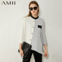 AMII Minimalism Autumn Women's Shirt Fashion Spliced Stand Collar Single-breasted Loose Women's Blouse Female Tops 12020230