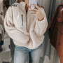 Simplee Casual solid women zipper fur sweatshirt Stand collar pocket short hoodies Classic fashion warm winter ladies outerwear