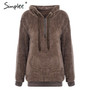 Simplee Hooded coral fleece women pullover sweatshirt women Zipper warm solid long sleeve hoodies Casual loose plus size coats