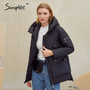 Simplee Casual hooded women winter coat parka Zipper pocket padded jacket coat ladies 2020 New brand cotton warm coat female