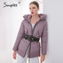 Simplee Casual hooded women winter coat parka Zipper pocket padded jacket coat ladies 2020 New brand cotton warm coat female