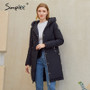 Simplee Warm casual women coat jacket with hat Fashion new design pocket parka white female long winter coat windproof 2020 new