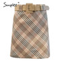 Simplee Chic contrast color plaid high waist women skirt A-line belt short skirt ladies Casual autumn winter mini skirt 2020 new