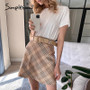 Simplee Chic contrast color plaid high waist women skirt A-line belt short skirt ladies Casual autumn winter mini skirt 2020 new