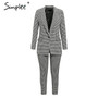 Simplee Casual women pink plaid blazer Autumn single breasted long sleeve female office pants blazer suits Winter ladies outwear