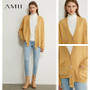 AMII Minimalism Autumn Winter Women Cardigan Fashion Solid Vneck Loose Knitted Women's Overcoat Female Coat Tops  12040488