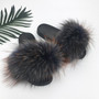 Summer Fluffy Fur Slippers Women Shoes Raccoon Fur Slides Real Fox Fur Flip Flop Flat Outdoor Slippers Casual Female Plush Shoes