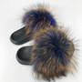 Summer Fluffy Fur Slippers Women Shoes Raccoon Fur Slides Real Fox Fur Flip Flop Flat Outdoor Slippers Casual Female Plush Shoes