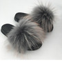 Summer Fluffy Fur Slippers Women Shoes Raccoon Fur Slides Real Fox Fur Flip Flop Flat Outdoor Slippers Casual Female Plush Shoes