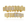 Half CZ Crystal Gold Color Grillz For Women Men Dental Mouth Punk Bling Grills Teeth Caps For Party Rapper Tooth Jewelry Gift