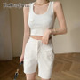 TWOTWINSTYLECasual White Two Piece Sets For Women Short Tops Square Collar Sleeveless High Waist Suits Female 2020 Summer New
