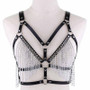 Goth Leather Body Harness Chain Bra Sexy Lingerie Body Jewelry for Women Metal Tassel Chest Chain Belt Breast Bra Accessories