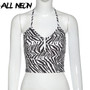 ALLNeon E-girl Style Zebra Printing Hollow Out Bandage Halter Tops Y2K Fashion Summer Backless Vneck Skinny Crop Top Punk Outfit