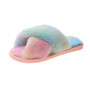 COOTELILI Women Home Slippers Rainbow Winter Warm Shoes Woman Slip on Flats Slides Female Faux Fur Slippers Plus Size 43 44 45