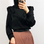 Muslim Women Ruffle Long Sleeve Tops Stand Collar Blouse Casual Shirt Clothing Islamic Arab Tops Solid Color OL Style Fashion