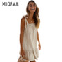 MIOFAR Fashion Suspenders Lacing Casual Women Dress Summer Sleeveless Linen Mini Dresses Ladies Loose Ruffle Sundress Beach