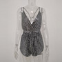 MIOFAR Sequin Strap Playsuit V-neck Sexy Club Party Rompers Sleeveless Backless Silver Summer Birthday Short Jumpsuit No belt