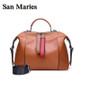 San Maries Vintage Boston Rivet Genuine Leather Luxury Handbags Women Messenger Bags Designer Shoulder Bag Female Tote Bolsos