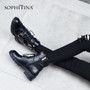 SOPHITINA Fashion Genuine Leather Square Heel Women Boots Casual Pointed Toe Med Heel Shoes Basic Handmade Ladies Boots SO226