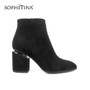 SOPHITINA Solid Women's Boots Sexy Pointed Toe Special Design Square Heel Fashion Zipper Shoes Ankle New Boots BY162