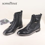 SOPHITINA Fashion Buckle Boots Solid High Quality Genuine Leather Comfortable Round Toe Shoes New Ankle Women's Boots C536