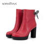 SOPHITINA Fashion Ribbon New Women's Boots High Quality Sheepskin Square Heel Round Toe Shoes Comfortable Explosion Boots SC315