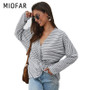 MIOFAR Sexy V-neck Long Sleeve Striped Knitted Women Fashion T Shirt Women Top 2020 T-shirt Casual Camisetas Mujer Shirts Female