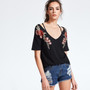MIOFAR 2020 Summer Fashion Embroidery Printing Tops Women's T-shirt Sexy V-neck Loose Strap T-shirt Top New Short Sleeve Black