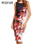 MIOFAR Summer Fashion Sleeveless Flowers Print Dress for Women Slim Bodycon Pencil Midi Dress Plus Size Bandage Ladies Dresses