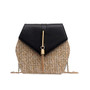 Hexagon Style Straw+leather Handbag Women Summer Rattan Bag Handmade Woven Beach Shoulder Bag New Fashion Women's Bag