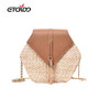 Hexagon Style Straw+leather Handbag Women Summer Rattan Bag Handmade Woven Beach Shoulder Bag New Fashion Women's Bag
