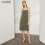 AMII Minimalism Spring Summer Solid Sling Women Dress Causal sleeveless Belt Loose Knee-length Female Dress 12080024