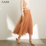 Amii Elegant Mesh Skirt Autumn Women Solid High Waist Loose Long A-line Skirt 11940505