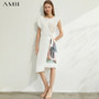 AMII Minimalism Spring Summer Printed Temperament Women Dress Causal Oneck sleeveless High Waist Female Dress 12070236