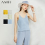 AMII Minimalism Spring Summer Knitted Soft Solid Vest tops Women Causal Vneck sleeveless Camisole Top Women 12040170