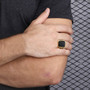 Black Carnelian CZ Gold Tone Ring for Men Boys 316L Stainless Steel Signet Rings Square Shape Royal Male Jewelry HRM63A
