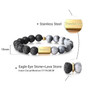 10mm Natural Stone Bead Stretch Bracelet for Men Women 925 Silver Lava Stone Eagle Tiger Eye Essential Oil Engraving Gift TBB016